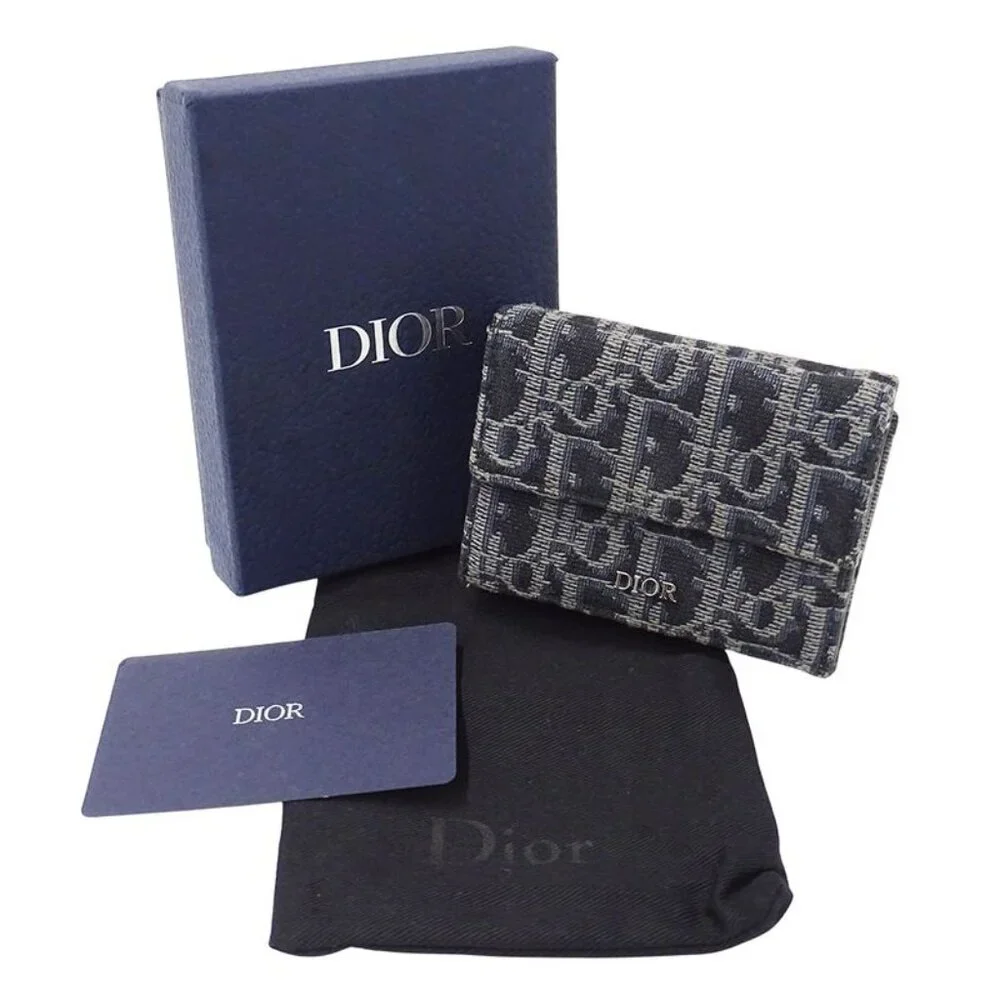 Dior Wallet Trifold Blue Jacquard Navy Mini